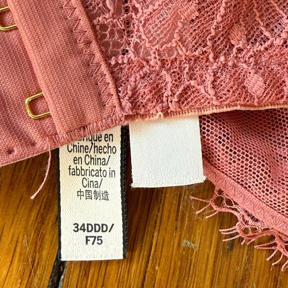 Victorias Secret Lace Long Line Demi Bra 34DDD Pink - Picture 3 of 8